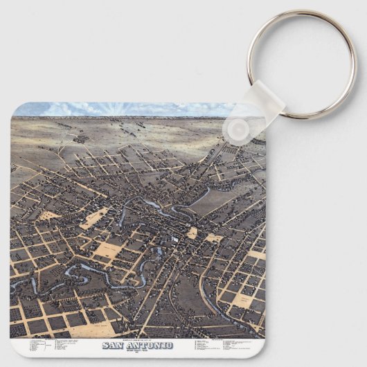 アンティーク空中都市サンアントニオの地図テキサス州1873 キーホルダー (裏面)