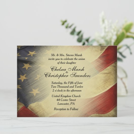 アンティーク米国国旗の結婚式招待状 招待状 (スタンド正面)