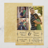 アンティーク紙の3枚の写真 - 結婚式の招待状 招待状 (正面/裏面)