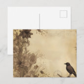 アンティーク紙ブラックバードアンドフラワーハロウィーン シーズンポストカード (正面/裏面)