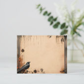 アンティーク紙ブラックバードアンドフラワーハロウィーン シーズンポストカード (スタンド正面)