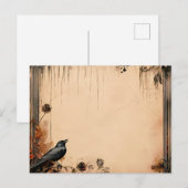 アンティーク紙ブラックバードアンドフラワーハロウィーン シーズンポストカード (正面/裏面)