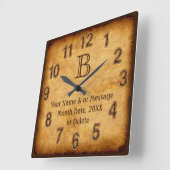 アンティーク紙モノグラムパーソナライズされた、壁時計 スクエア壁時計 (傾斜)