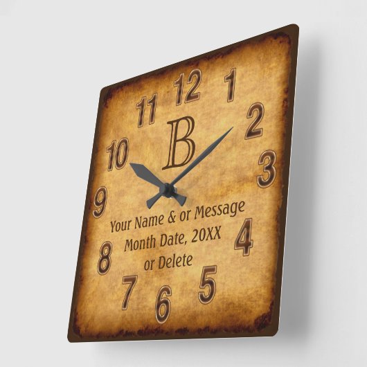 アンティーク紙モノグラムパーソナライズされた、壁時計 スクエア壁時計 (傾斜)