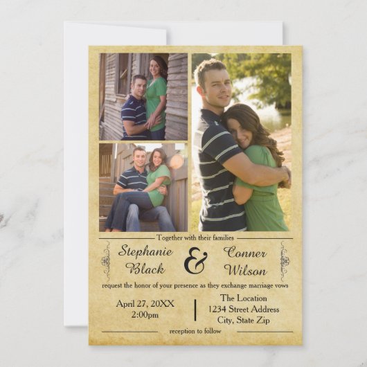 アンティーク紙3の写真 – 結婚式招待状 招待状 (正面)