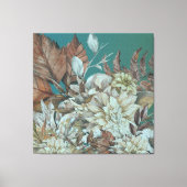 アンティーク素朴の花絵を描はティール（緑がかった色） キャンバスプリント (正面)
