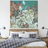 アンティーク素朴の花絵を描はティール（緑がかった色） キャンバスプリント (インサイチュ (寝室))