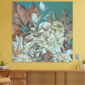 アンティーク素朴の花絵を描はティール（緑がかった色） キャンバスプリント (インサイチュ (リビング))