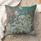 アンティーク素朴の花絵を描はティール(緑がかった色) クッション (ブランケット)