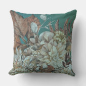 アンティーク素朴の花絵を描はティール(緑がかった色) クッション (正面)