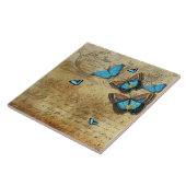 アンティーク素朴デカップヌブルー蝶 タイル (側面)