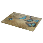 アンティーク素朴デクページNブルー蝶ティー カッティングボード (角)