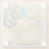 アンティーク素朴デクページNブルー蝶ティー ガラスコースター (裏面)