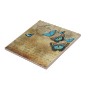 アンティーク素朴デクページNブルー蝶ティー タイル (側面)