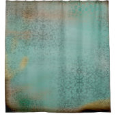 アンティーク素朴ファームハウススタイルティール（緑がかった色）レフェイクース シャワーカーテン (正面)