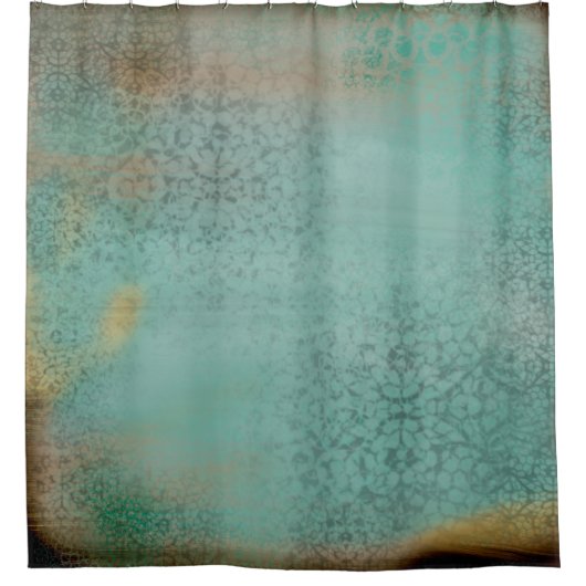 アンティーク素朴ファームハウススタイルティール（緑がかった色）レフェイクース シャワーカーテン (正面)