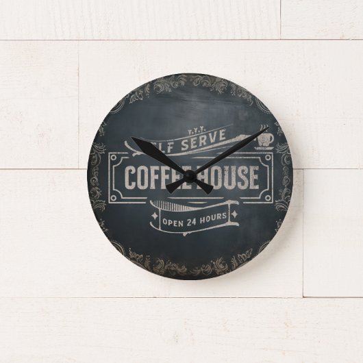 アンティーク素朴ブラックとブラウンコーヒーバー写真 ラウンド壁時計