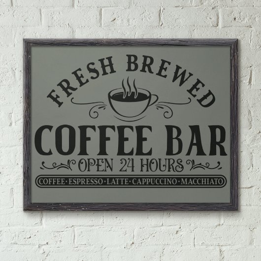 アンティーク素朴ブラック&グレーコーヒーバー フォトプリント