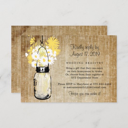 アンティーク素朴メイソンジャールデイジーワイルドフラワー エンクロージャーカード (正面/裏面)