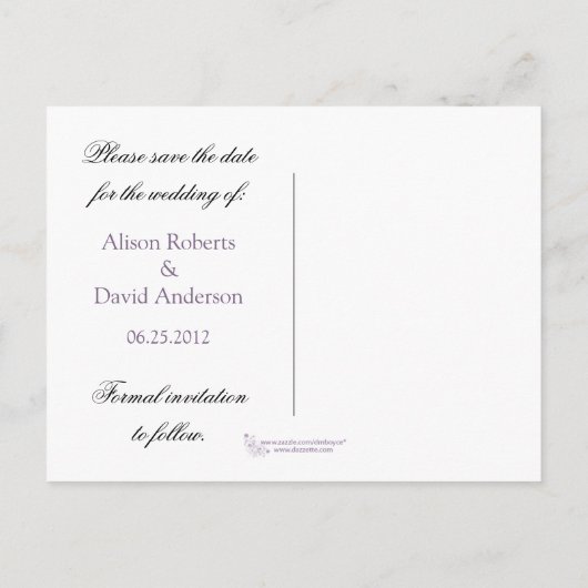 アンティーク紫とシルバー日付を保存 案内ポストカード (裏面)