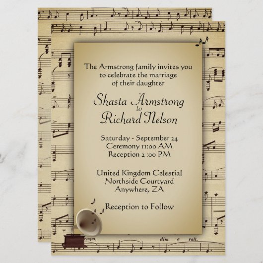 アンティーク結婚の音楽テーマ招待状 招待状 (正面/裏面)