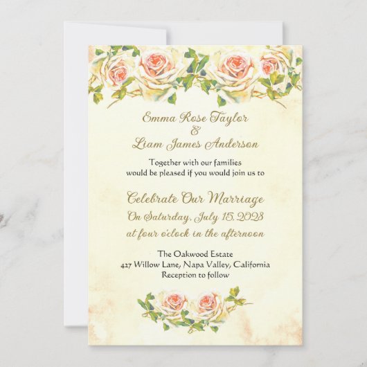 アンティーク結婚バラの5 x 7招待状I 招待状 (正面)