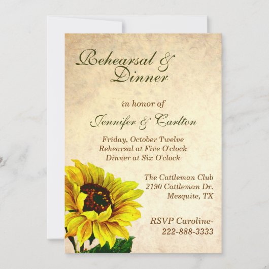 アンティーク結婚ヒマワリ招待状 招待状 (正面)