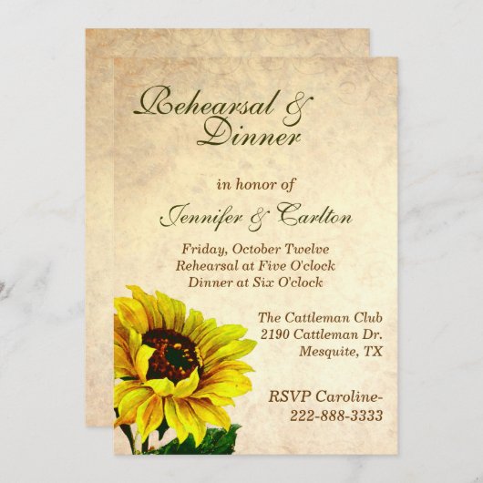 アンティーク結婚ヒマワリ招待状 招待状 (正面/裏面)