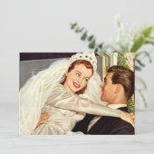 アンティーク結婚式 新婚夫婦、幸せな花嫁と新郎 案内状 (スタンド正面)