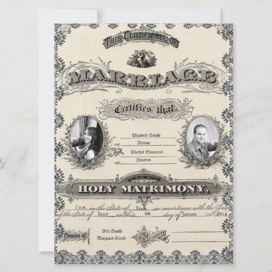 アンティーク結婚許可証写真結婚式招待状 招待状 (裏面)