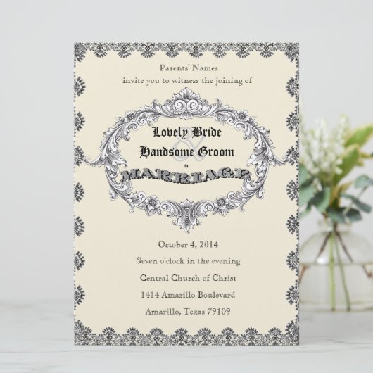 アンティーク結婚許可証写真結婚式招待状 招待状 (スタンド正面)