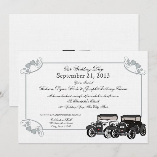 アンティーク結婚車 招待状 (正面/裏面)