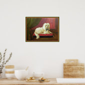 アンティーク絵画ズ – ピローにマルチーズを甘やかす ポスター (キッチン)