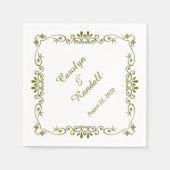 アンティーク縁どパーソナライズされた結婚金ゴールド スタンダードカクテルナプキン (正面)