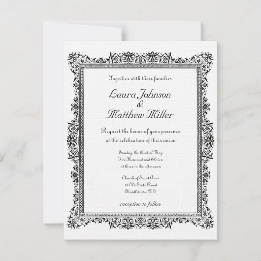 アンティーク縁取り付ウェディング招待状 招待状 (正面)