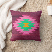 アンティーク織りワインベリーヴィンテージトルコキリムラグ クッション (ブランケット)