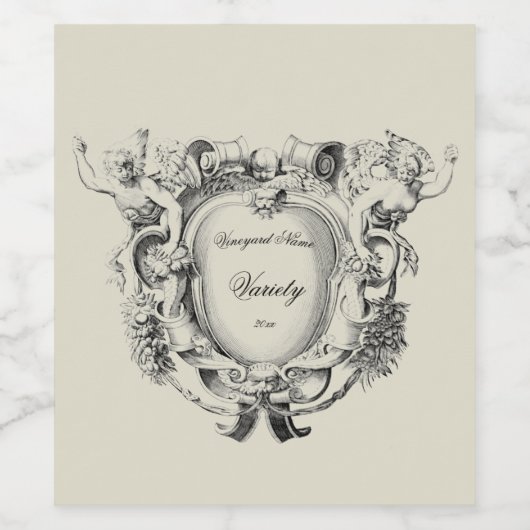 アンティーク翼姿カルトゥーシュラベルテンプレート ワインラベル (シングルラベル)