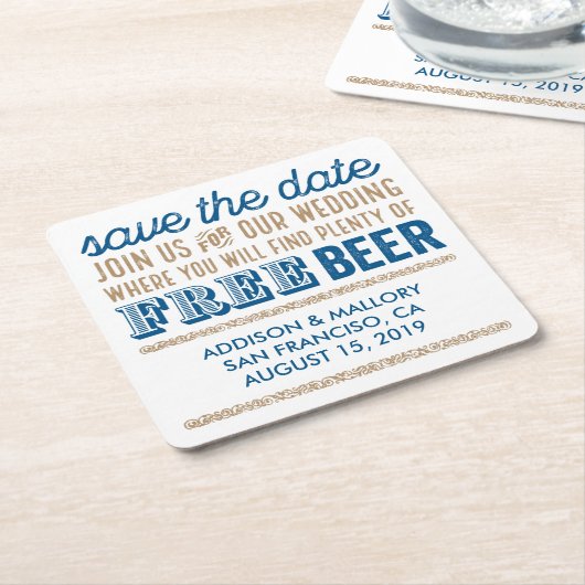 アンティーク自由なビール保存日付 スクエアペーパーコースター (アングル)