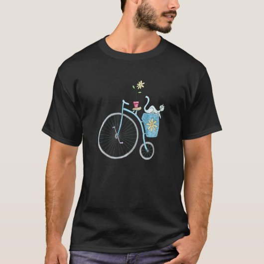 アンティーク自転車に乗った青い猫 Tシャツ (正面)