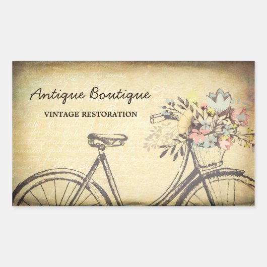 アンティーク自転車のブティック 長方形シール (正面)