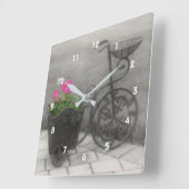 アンティーク自転車フラワーホルダー スクエア壁時計 (傾斜)
