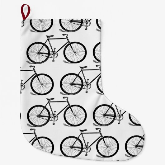 アンティーク自転車ヴィンテージバイクアートカスタムBGカラー ラージクリスマスストッキング (正面)