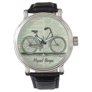 アンティーク自転車ヴィンテージブックページアートグリーンカスタム 腕時計