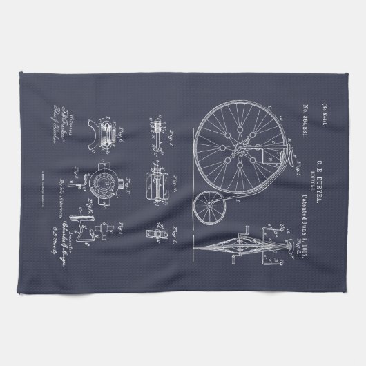 アンティーク自転車1887ペニーFarthing特許スケッチ キッチンタオル (横)