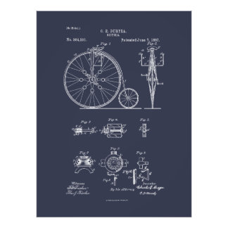 アンティーク自転車1887ペニーFarthing特許スケッチ フォトプリント