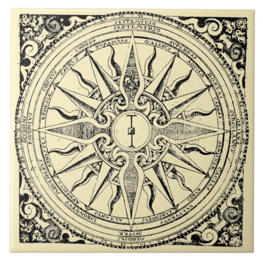 アンティーク航海のコンパスとウインズプリント タイル (正面)