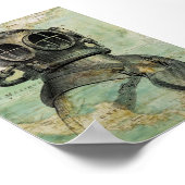 アンティーク航海のマップとダイブヘルメットのポスター ポスター (角)