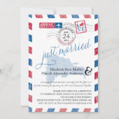 アンティーク航空便たった今結婚しましたポスト披露宴 招待状 (正面)