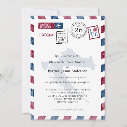 アンティーク航空便の小包クロアチア結婚へ 招待状 (正面)