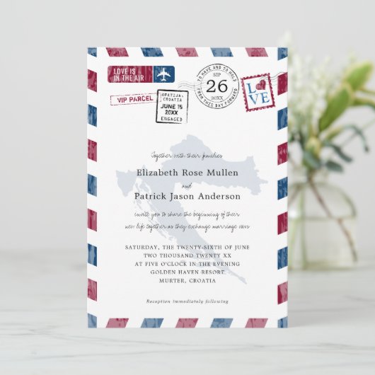 アンティーク航空便の小包クロアチア結婚へ 招待状 (スタンド正面)